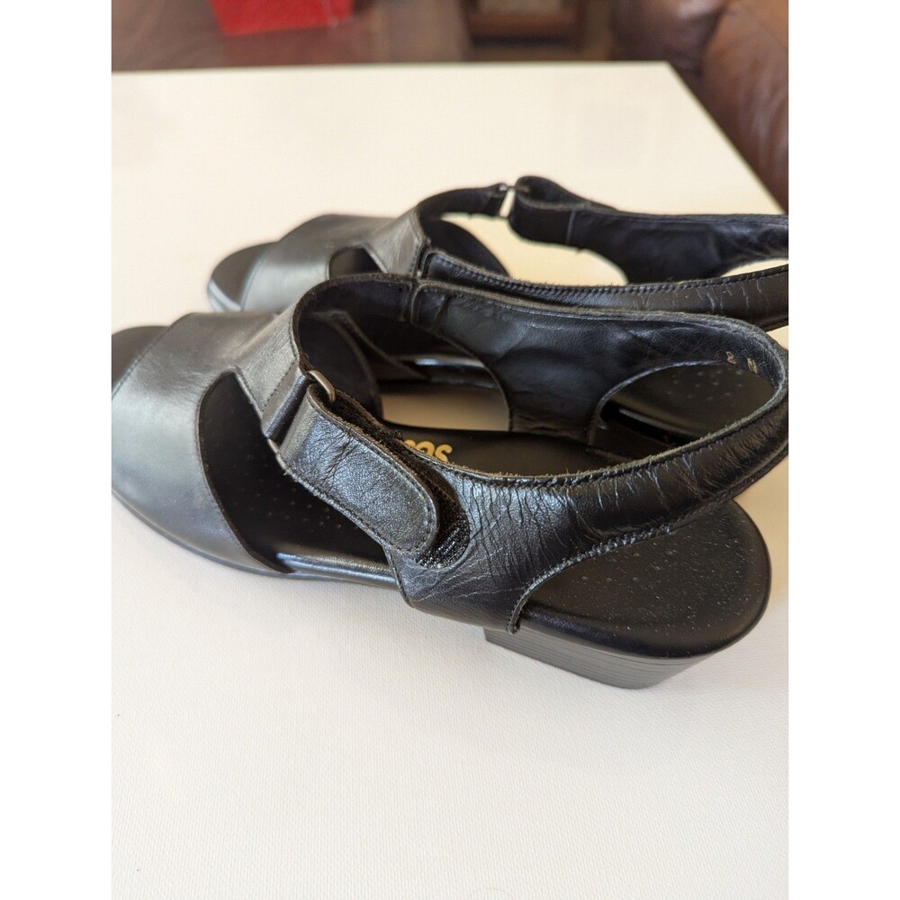 SAS Suntimer Sandals Women 8N Black Leather T-Strap Block Heel Comfort Shoes - Picture 11 of 11